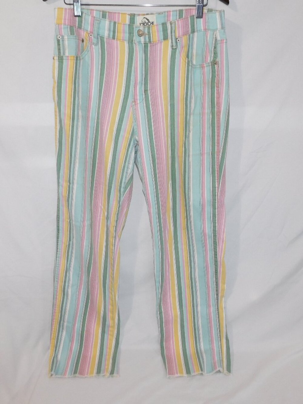 Jordache Vintage Multicolor Pastel Vertical Striped High Waist Jeans Womens 10